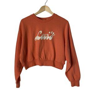 Levi's Sweatshirt Medium Orange Cropped Crewneck Logo Pullover Spellout Street